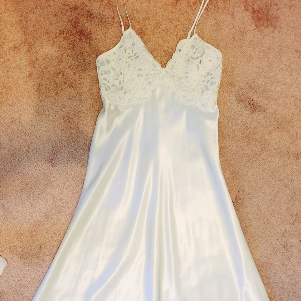 Satin Chemise by Intimo Amoré Made in USA Imported Fabric White XS